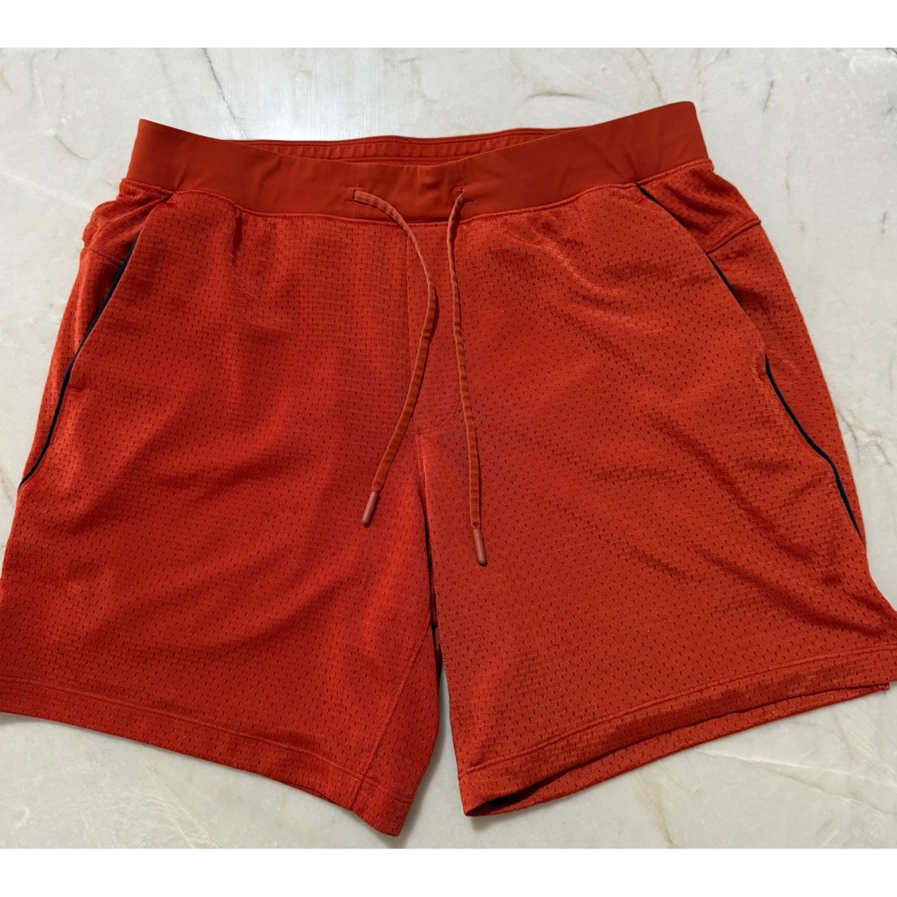 Lululemon Double Layered Mesh Shorts Men's Large Orange 7 Inch Inseam LM7BSES